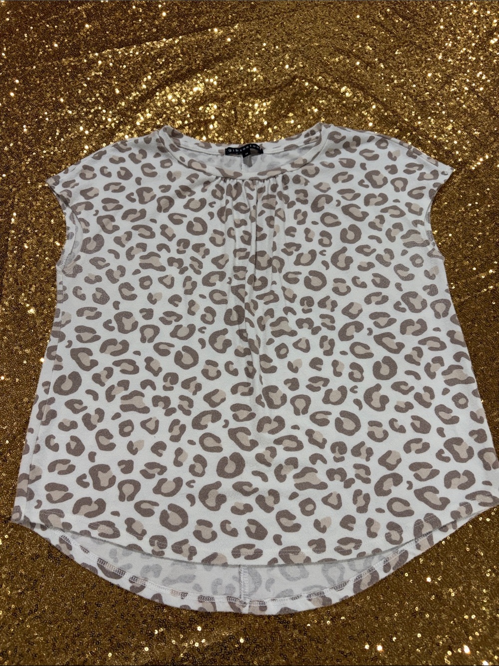 Women’s Cream Leopard Cap Sleeve Top